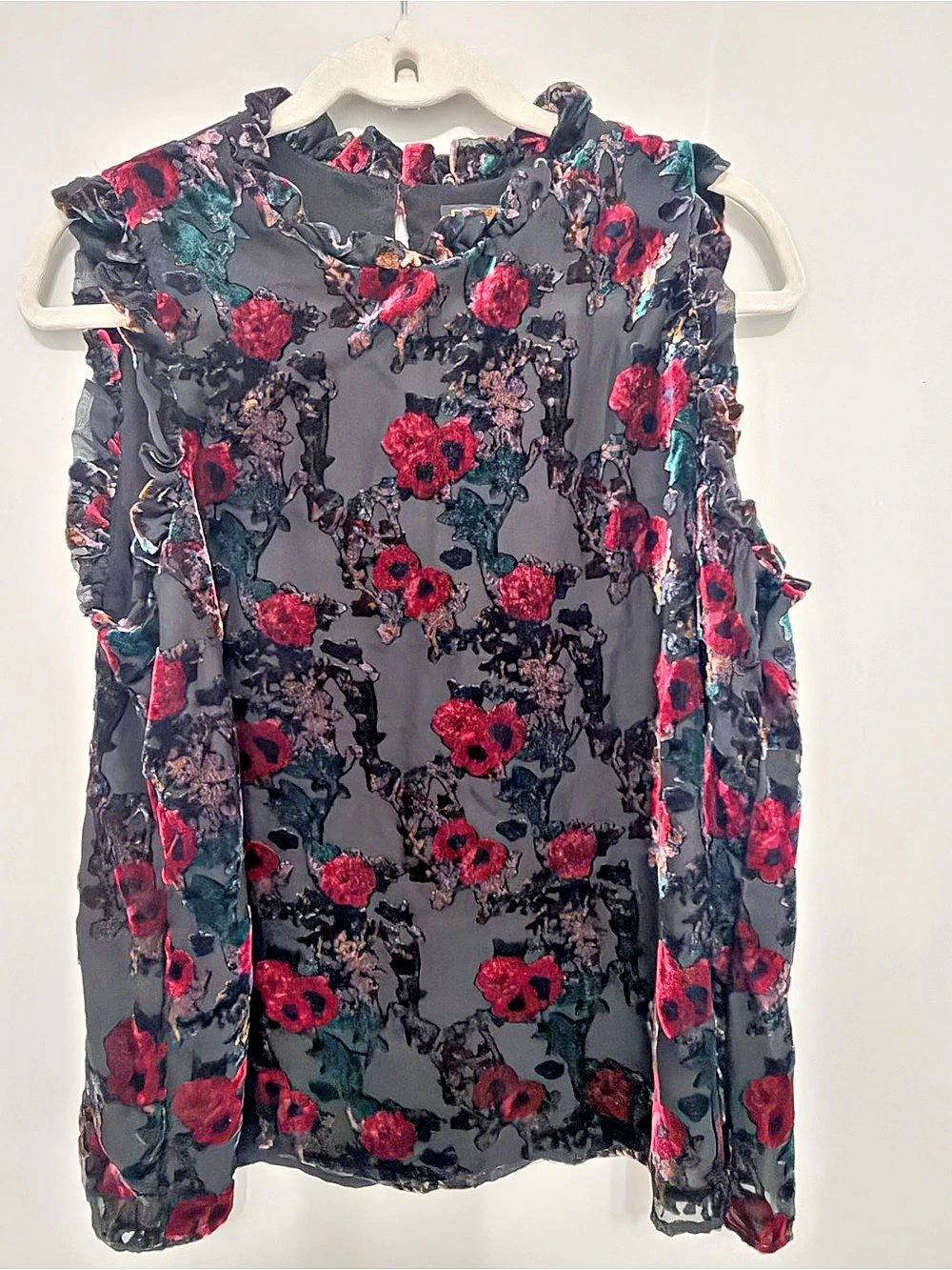 Dalia Floral Blouse in Black & Red Like New